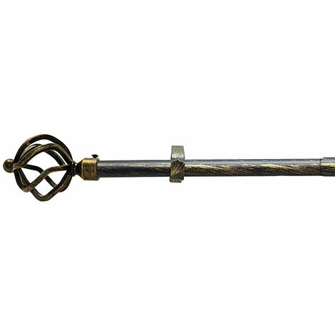 Barra Cortina Extensible Metal Ø 19 mm. Extensible 1,1 / 2,0 Metros Negro Dorado Piña Sin Anillas