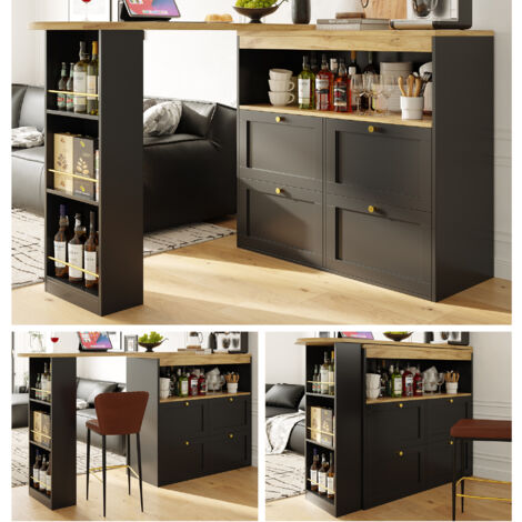 Barra da pranzo girevole a 360° (138 cm - 105x39x102 cm) con 4 cassetti e ripiani aperti, adatta per sala da pranzo/ufficio/soggiorno ecc.