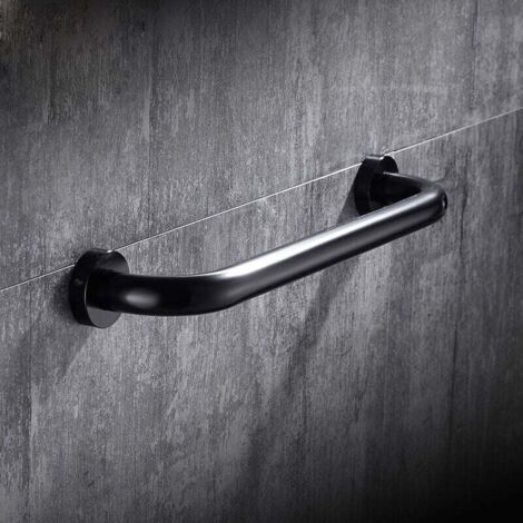 Barra de apoyo para baño, manija de seguridad para ducha, antideslizante, 30 cm, para baño, bañera e inodoro (negro)