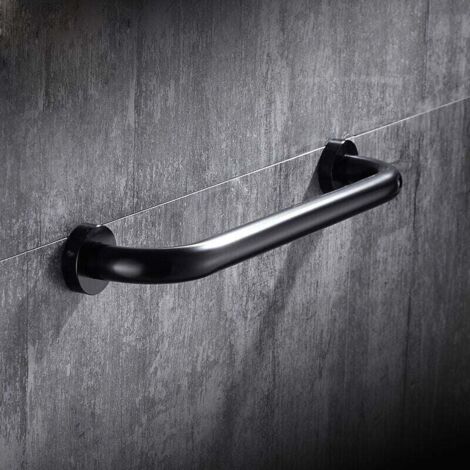 Barra de apoyo para baño, manija de seguridad para ducha, antideslizante, 30 cm, para baño, bañera e inodoro (negro)