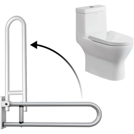 Barra de apoyo para inodoro abatible de 60 cm para personas con discapacidad, en forma de U y fijada a la pared, para la seguridad de las personas mayores, color gris