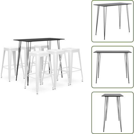 Barra de bar - vidaXL Mesa alta y taburetes de bar 7 piezas negro y blanco - Sillas altas