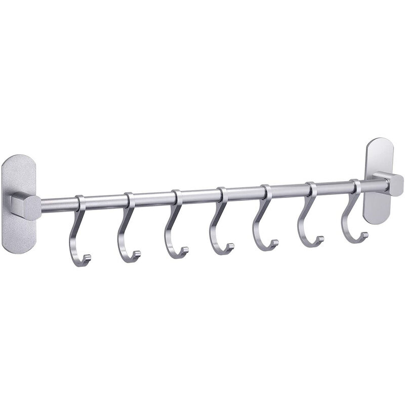 

Barra de cocina Barra de suspensión para ranuras de cocina con 6 ganchos, fabricada en aluminio. Capacidad de carga 10 kg, sin taladrar