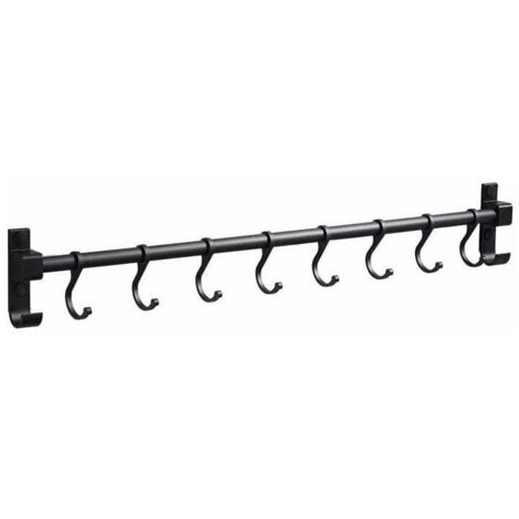 Barra de cocina de pared de aluminio, 50 cm, porta utensilios de cocina con 8 ganchos