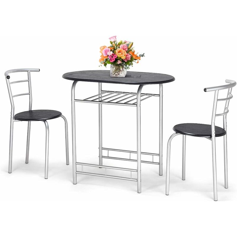 

Barra de Cocina Juego de Mueble de Mesa y 2 Sillas de Comedor para Balcón Terraza Jardín Negro