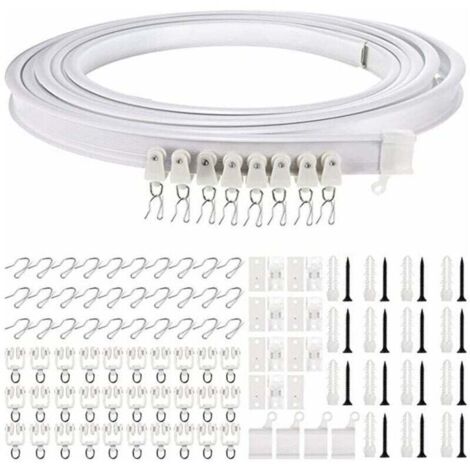 Barra de cortina flexible para techo, para ventana salediza, aprox. 5 m, soporte de pared de plástico resistente, curvo y flexible, para divisor de ambientes.