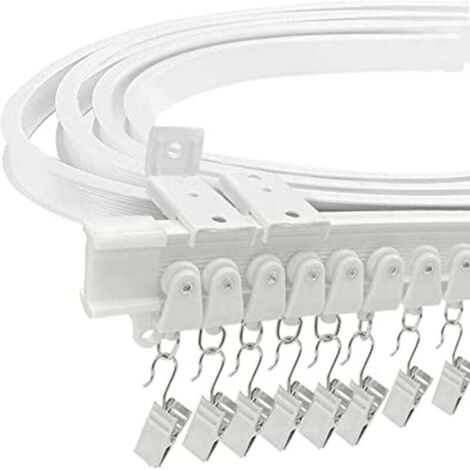 Barra de cortina, riel de cortina de techo flexible para ventanales, aprox. 5 m, soporte de pared de plástico curvado y flexible para separadores de ambientes