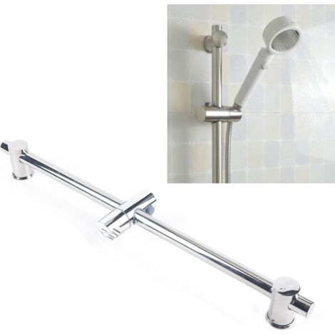 Barra de ducha de 66 cm de longitud, barra de ducha de acero inoxidable 304 con pulsador deslizante, cromado, soporte de ducha, acabado pulido inoxidable para ducha de baño
