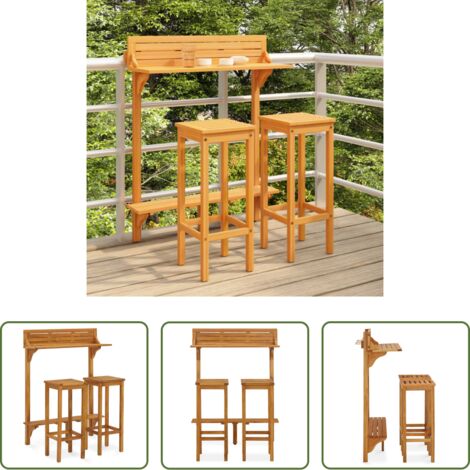 Barra de exterior -  Juego de bar de balcón 3 piezas madera maciza de acacia