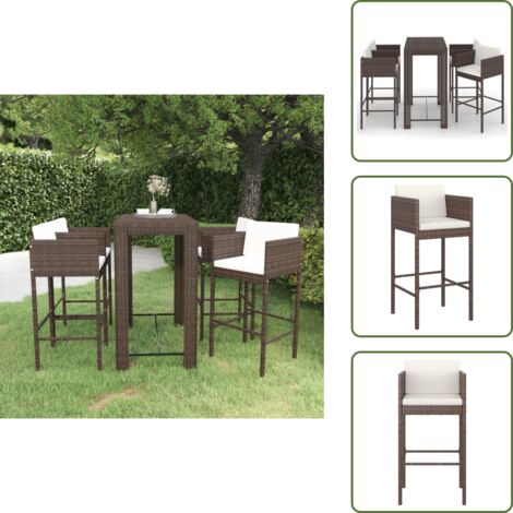 Barra de jardín con cojines - vidaXL Set de bar para jardín 5 pzas y cojines ratán sintético marrón - Barra exterior