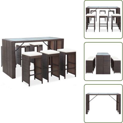 Barra de jardín - vidaXL Set de bar para jardín 7 pzas y cojines ratán sintético marrón - Cojines extraíbles