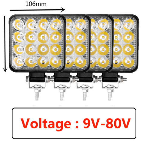 Barra de luz LED de trabajo, 48W de conducción de lámpara antiniebla, 12V, 16LED, 4x4, accesorios para coche, camión, barco, Trackor, SUV, ATV, 4 unids/lote,4Pcs 9V-80V,China