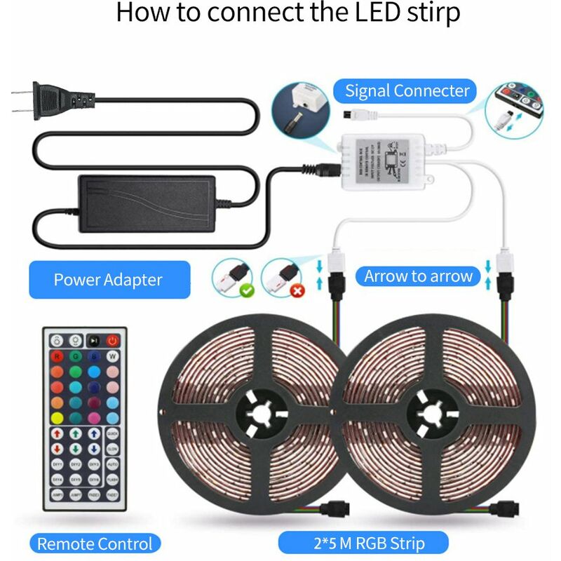 

barra de luz RGB + control remoto de 44 teclas + empaquetado estandar modelo estadounidense al azar, a 10 metros 300 no resistente al agua de