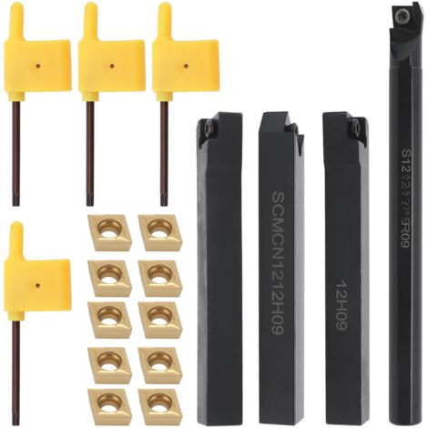 Barra de mandrinar para torno de metal, herramienta de torneado indexable, juego de 4 portaherramientas con 10 plaquitas de carburo y 4 llaves, para ranurar, mandrinar y roscar.
