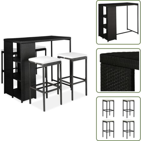 Barra de patio - vidaXL Set de bar para jardín 5 pzas y cojines ratán sintético negro - Barra de terraza