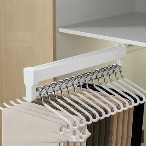 Barra de ropa corredera - Perchero para pantalones y abrigos - Barra de ropa corredera para armario, (Blanco, 442 mm)