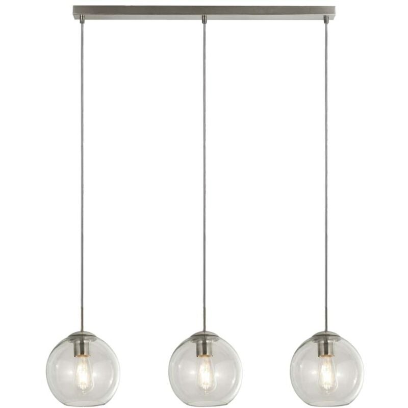 

barra de suspensión 3 bombillas de satén de plata con cristal transparente