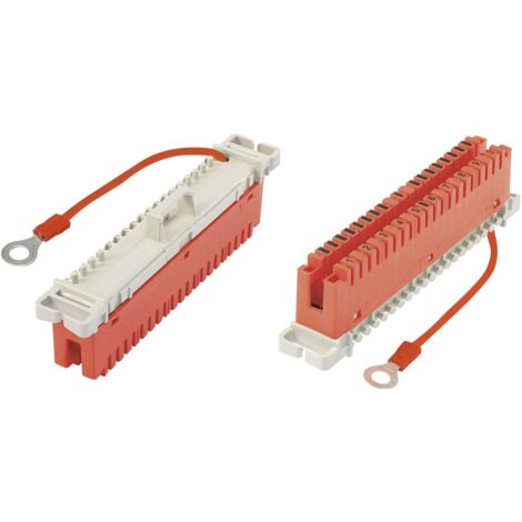 Barra di messa a terra LSA Plus 2 incl. cavo di messa a terra da 85 mm, 10 fili doppi, rossa, contenuto: 1 pz.