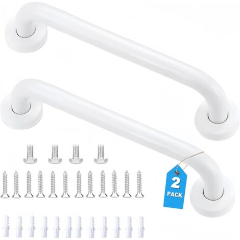 Barra di sicurezza per vasca da bagno in 2 pezzi, maniglie antiscivolo in acciaio inossidabile, barra di sicurezza per WC, barra di sicurezza per doccia per anziani/bambini, 30cm, bianco