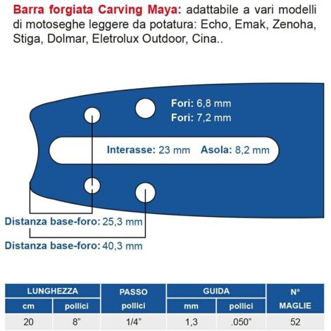 Barra forgiata Carving 20 cm - 8" passo 1/4", spessore 1.3 mm - .050" 52 maglie 452722