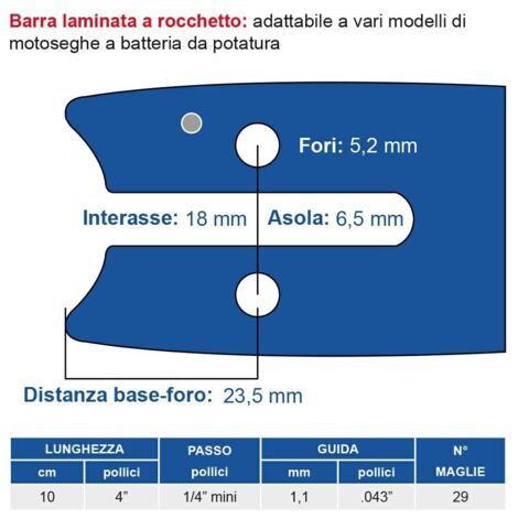 Barra laminata a rocchetto 10 cm - 4" passo 1/4" mini, spessore 1.1 mm - .043" 29 maglie 452800