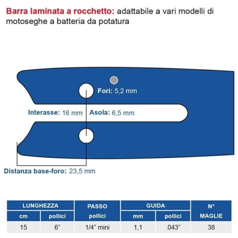 Barra laminata a rocchetto 15 cm - 6" passo 1/4" mini, spessore 1.1 mm - .043" 452801 38 maglie