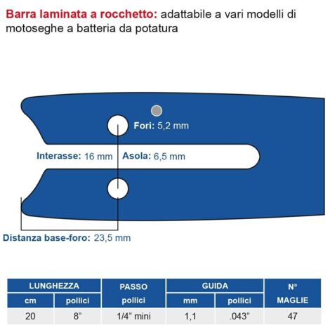 Barra laminata a rocchetto 20 cm - 8" passo 1/4" mini, spessore 1.1 mm - .043" 47 maglie 452802