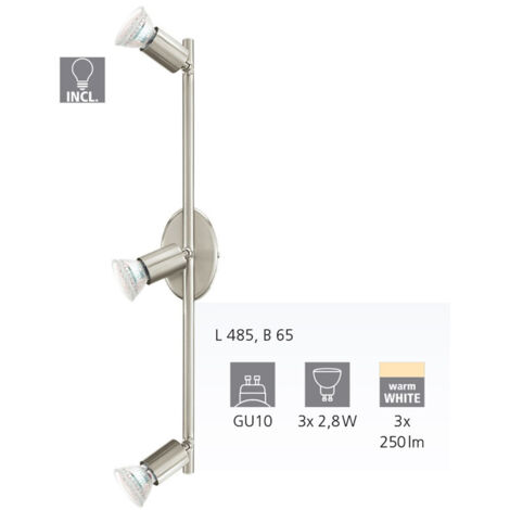 barra led a soffitto da interno eglo "buzz led" grigio 3 luci 3000k