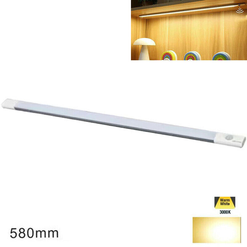Barra LED de cocina con luz cálida y sensor de movimiento para debajo del gabinete, recargable, 58 cm.