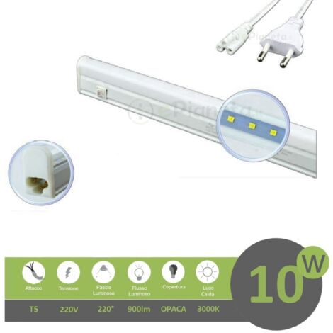 Barra led T5 10w 60cm sottopensile 220V lampada cucina con interruttore collegabile in serie luce calda
