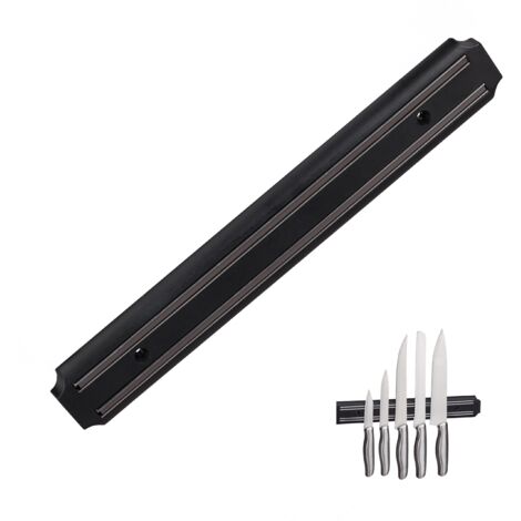 Barra magnética para guardar herramientas, con imán, para cuchillos y utensilios, de plástico, 33 cm de ancho, negra.