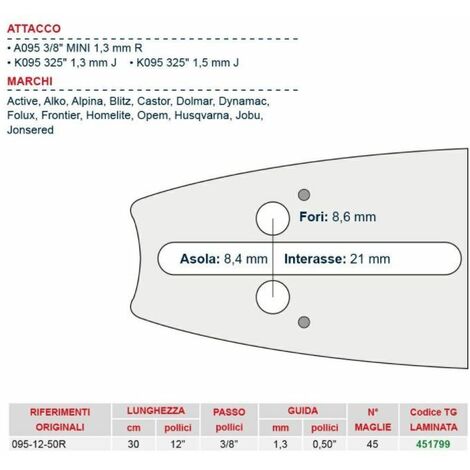 Barra Husqvarna 3/8 mini - 1,3 mm - 40 maglie - per motosega T425