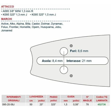 Barra Maya 10 Cm.25 motosega Alpina Castor Stiga Echo Efco OleoMac 3/8  mm.1,3 maglie 40 spranga lama - Macaluso Macchine Agricole