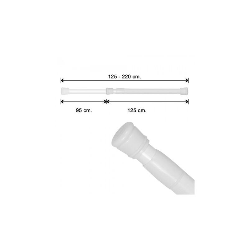 

Barra para cortina ducha extensible aluminio blanco125 a 220 cm.