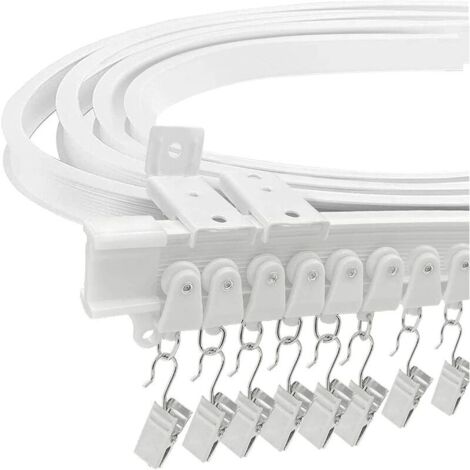Barra para cortinas, riel flexible para cortinas de techo para ventanal, aproximadamente 5 m, soporte de pared curvo plegable, plástico resistente para separador de ambientes.