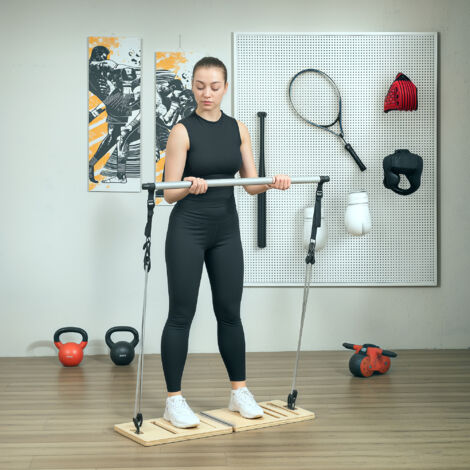 Barra Pilates con Bandas Elásticas Tabla Inclinada Ajustable y Resistencia Personalizable para Estiramientos 90x33x3 cm