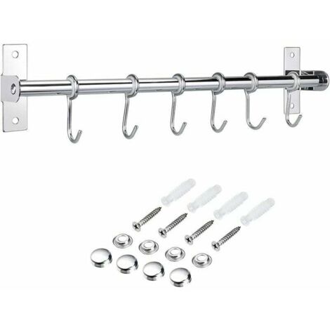 Barra protectora contra salpicaduras de cocina de acero inoxidable con 6 ganchos extraíbles para colgar utensilios de cocina: cuchara de sopa, cacerola, etc.