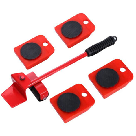 Barra separadora de muebles de alta resistencia con rodillos de ABS y acero duradero, alta capacidad de carga, color rojo, juego de 5 piezas.