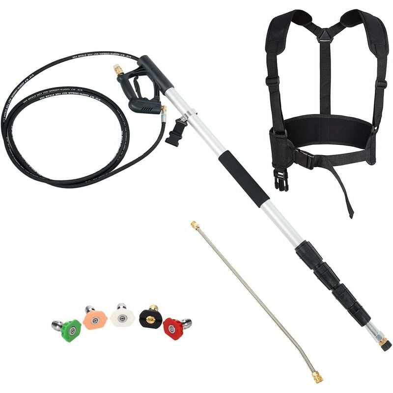 

Costway - Barra Telescópica Accesorio para Limpiador de Alta Presión de 275-303 Bar con 5 Boquillas Varilla de Extensión 210-500cm