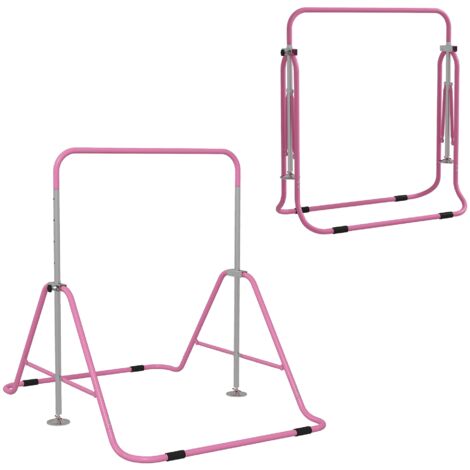 Barra Trazioni per Bambini Pieghevole Altezza Regolabile 88-128 cm in Acciaio Rosa