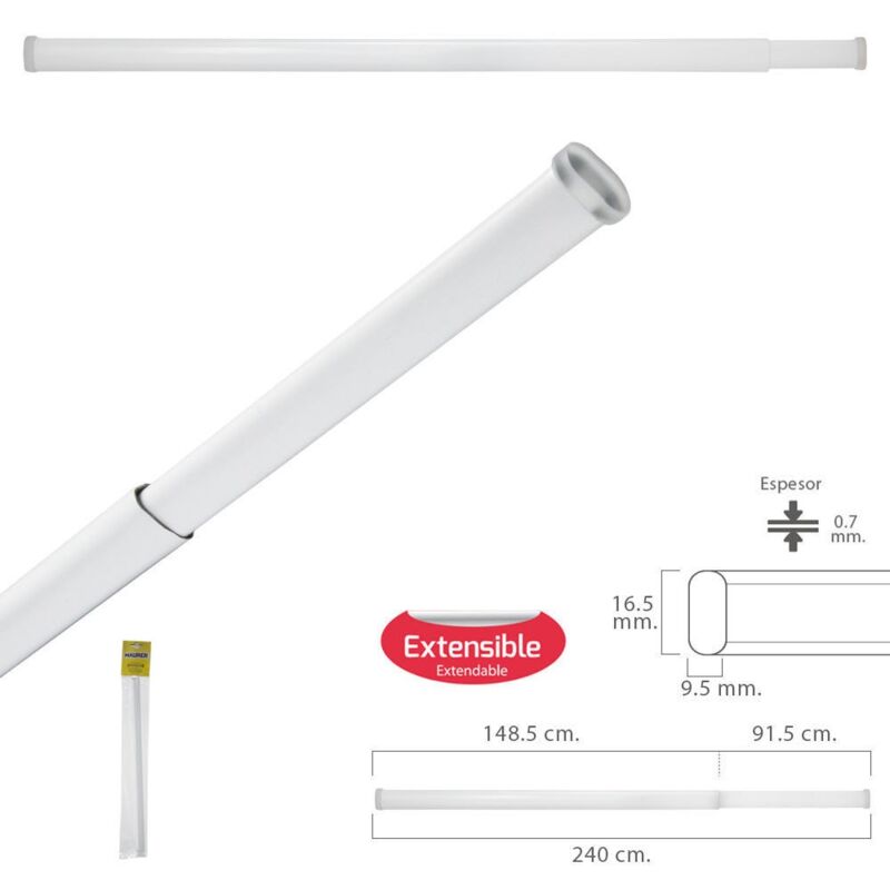 

Barra visillo extensible 148.5/240 cm.con muelle presion ajustable (1 pieza)