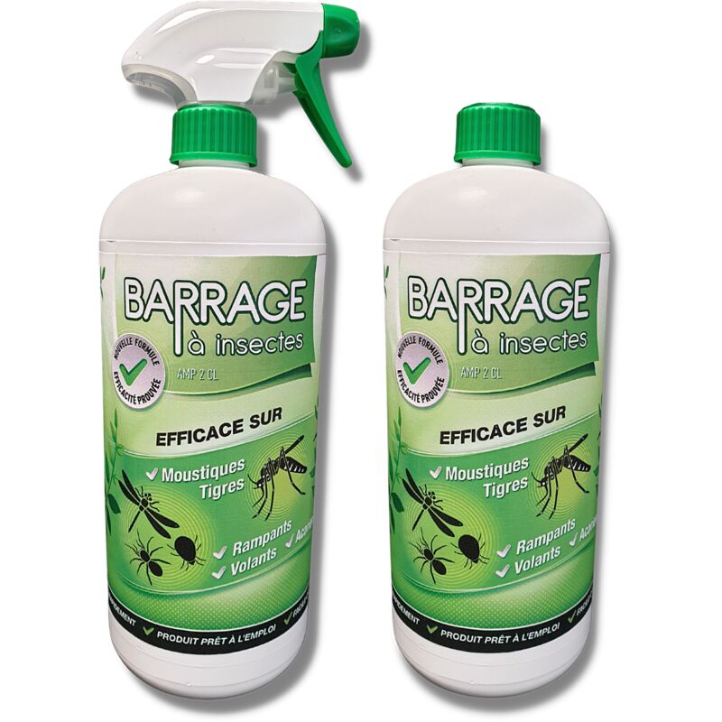 Barrage à insectes - Lot de 2 - Efficace contre les insectes, ne tâche pas, sans odeur - Contenance 1L - Venteo