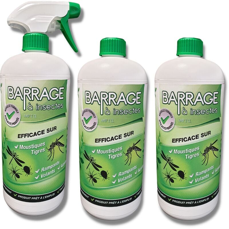 Barrage à insectes - Lot de 3 - Efficace contre les insectes, ne tâche pas, sans odeur - Contenance 1L - Venteo