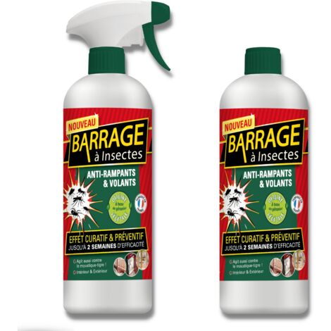 Barrages aux insectes lot de 2 - VENTEO - Anti-nuisible/Effet préventif - Agis en intérieur/extérieur - Toutes surfaces - Base de géraniol - Efficacité immédiate - 1L - Rouge et Blanc