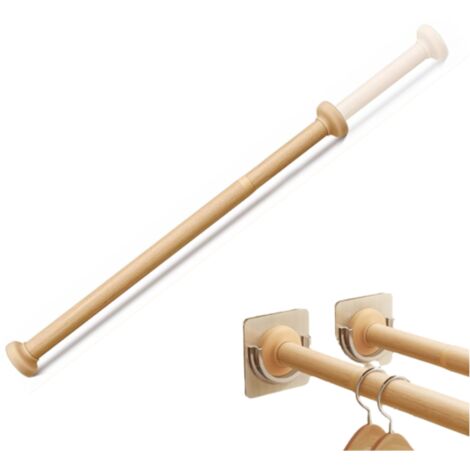 Barras de armario ajustables de imitación madera para colgar ropa, sin taladrar, para armario, baño y lavadero (50-80 cm)