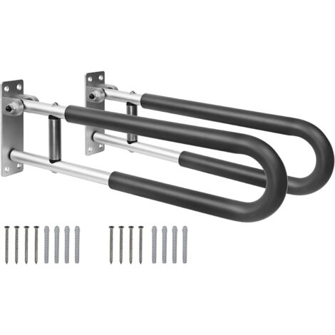Barre D Appui WC Relevable - Lot De 2 - Aluminium Et Mousse - Support Sécurité PMR - Salle De Bain - 57,5x14,5cm