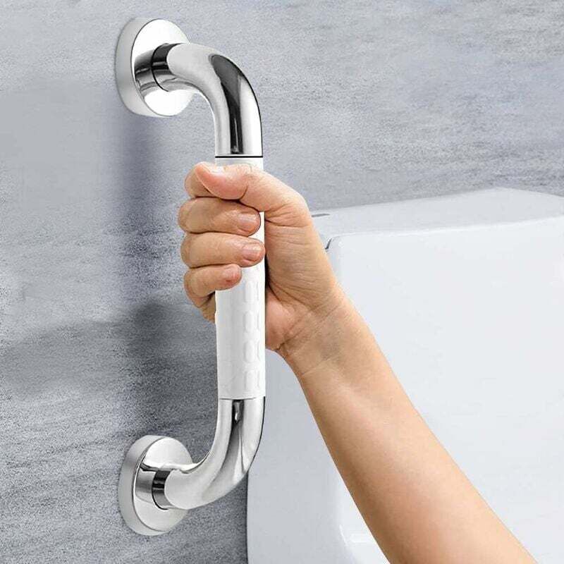 Linghhang - Barre d'appui de Douche( 50 cm Blanc), Barre d'Appui Antidérapant Poignée, Barre d'Appui en Acier Inox Murale, Poignée Baignoire de