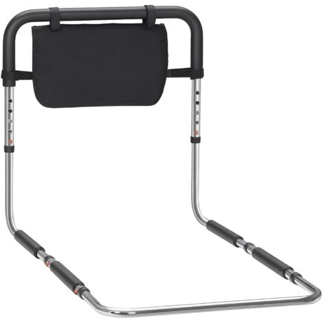 Barre d'appui lit barrière sécurisée protection poignée réglable 5 hauteurs pochette rangement 87Lx51,5lx45-55H cm-Argent