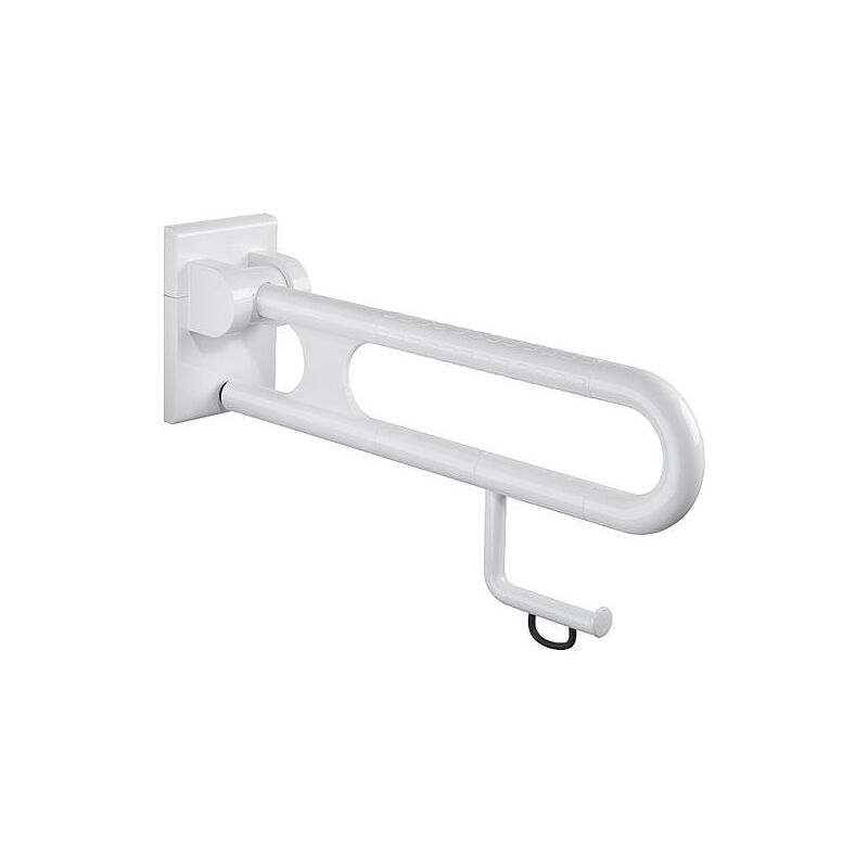 Barre d'appui rabattable blanche 850 mm, avec porte-rouleau et systeme de frein, nylon