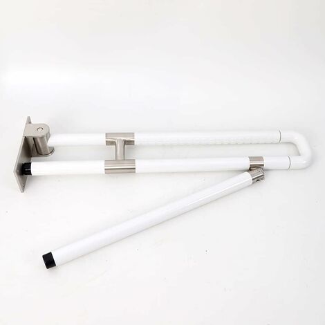 Barre d'appui rabattable pour toilettes 600 mm - 750 mm Barre d'appui rabattable Poignée de soutien mural Support pour toilettes (blanc 60 cm)